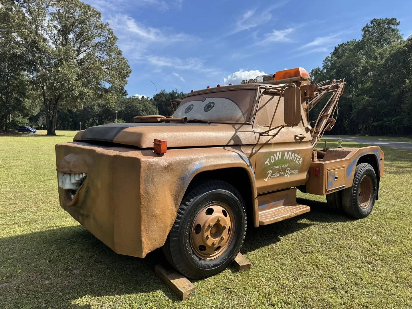 Tow Mater themed display at a past pumpkin patch season